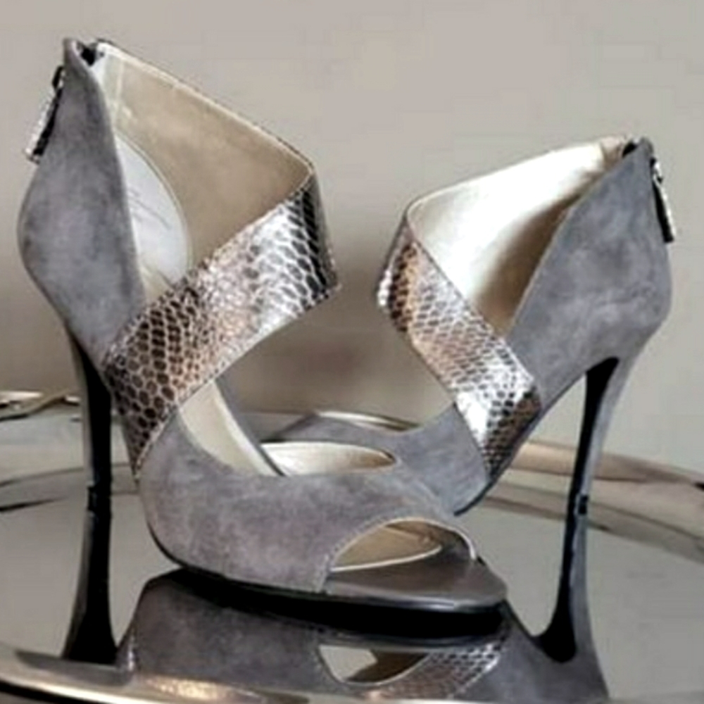 NEW Graphite Suede & Metallic Snake Print Pumps